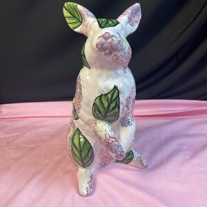Large Floral Ceramic Rabbit Figurine=